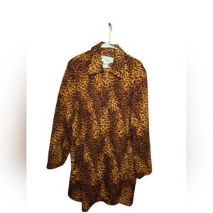 Vintage Corduroy Long Essentials Leopard Print Trench Coat Ladies Large Exotic